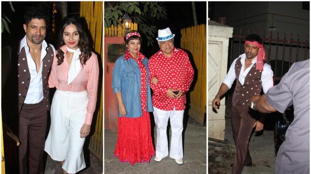 Farhan Akhtar, shibani Dandekar with Javed Akhtar and Shabana Azmi in Mumbai.(Varinder Chawla)