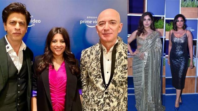 Shah Rukh Khan, Zoya Akhtar, Jeff Bezos, Bhumi Pednekar, Richa Chadha at a blue carpet event in Mumbai.(Varinder Chawla)