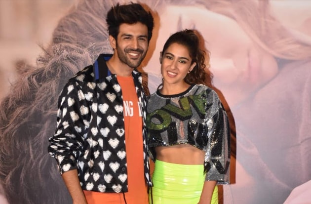 Sara Ali Khan and Kartik Aaryan at the trailer launch of their upcoming film, Love Aaj Kal.