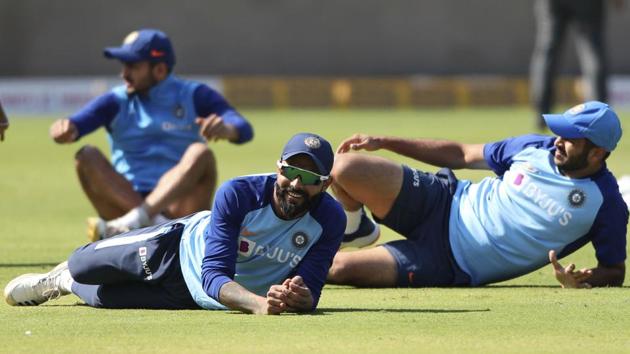 India's Ravindra Jadeja, center, attends a practice session ahead of the second one-day international cricket match between India and Australia in Rajkot, India, Thursday, Jan. 16, 2020. (AP) India's Ravindra Jadeja, center, attends a practice session ahead of the second one-day international cricket match between India and Australia in Rajkot, India, Thursday, Jan. 16, 2020. (AP)
