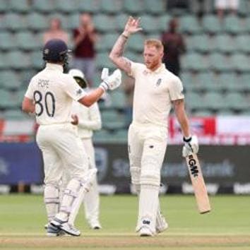England's Ben Stokes celebrates his century with Ollie Pope. (REUTERS) England's Ben Stokes celebrates his century with Ollie Pope. (REUTERS)