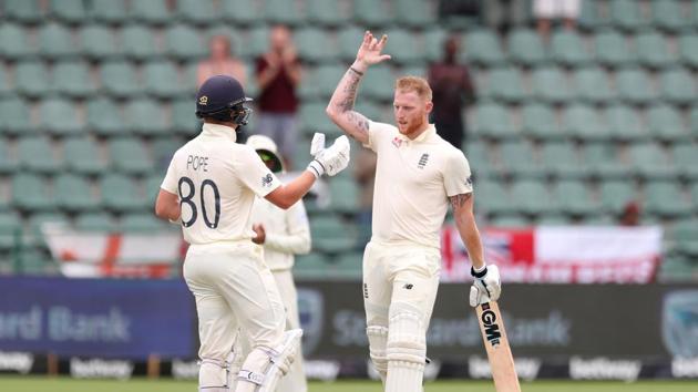 England's Ben Stokes celebrates his century with Ollie Pope. (REUTERS) England's Ben Stokes celebrates his century with Ollie Pope. (REUTERS)