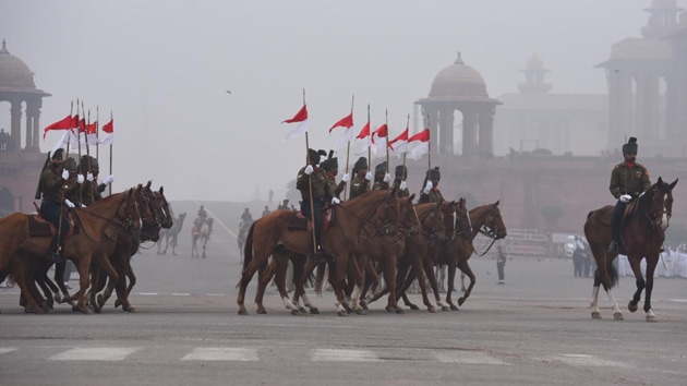 Rehearsals of Republic Day Parade at Raj Path from Vijay Chowk to India Gate in New Delhi on Saturday. (Photo: Raj K Raj/ Hindustan Times) Rehearsals of Republic Day Parade at Raj Path from Vijay Chowk to India Gate in New Delhi on Saturday. (Photo: Raj K Raj/ Hindustan Times)