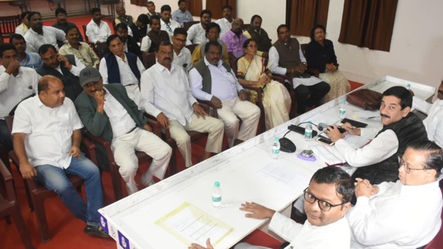 Party sources said the bouncers were directed not to allow disgruntled elements inside the meeting room. (Photo: INCOdisha/ Twitter) Party sources said the bouncers were directed not to allow disgruntled elements inside the meeting room. (Photo: INCOdisha/ Twitter)