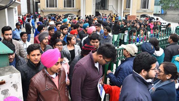 Students coming out from the examination hall after appear in JEE Main exam in Ludhiana on Wednesday, January 08, 2020.(Photo by Harsimar Pal Singh/Hindustan Times) Students coming out from the examination hall after appear in JEE Main exam in Ludhiana on Wednesday, January 08, 2020.(Photo by Harsimar Pal Singh/Hindustan Times)
