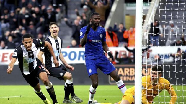Newcastle United's Isaac Hayden (left) celebrates scoring his side's first goal of the game during their English Premier League soccer match against Chelsea at St James' Park, Newcastle, England, Saturday, Jan. 18, 2020. (Owen Humphreys/PA via AP) (AP) Newcastle United's Isaac Hayden (left) celebrates scoring his side's first goal of the game during their English Premier League soccer match against Chelsea at St James' Park, Newcastle, England, Saturday, Jan. 18, 2020. (Owen Humphreys/PA via AP) (AP)