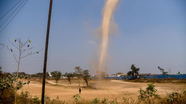 A dust devil is seen near Mahalaxmi lawns at Kharadi in Pune. (Sanket Wankhade/HT Photo) A dust devil is seen near Mahalaxmi lawns at Kharadi in Pune. (Sanket Wankhade/HT Photo)