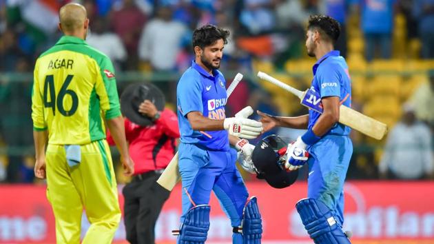 India's Shreyas Iyer and Manish Pandey greets each other. (PTI) India's Shreyas Iyer and Manish Pandey greets each other. (PTI)