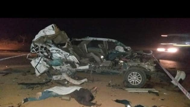 The front part of the car was completely damaged due to the impact of collision.(HT Photo)