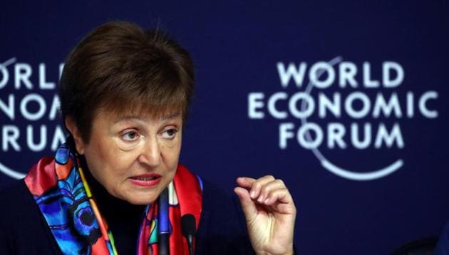 IMF?Managing Director Kristalina Georgieva?speaks at a news conference ahead of the World Economic Forum (WEF) in Davos, Switzerland January 20, 2020.(REUTERS)