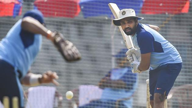 Indian player Rohit Sharma plays a shot during a training session.(PTI)