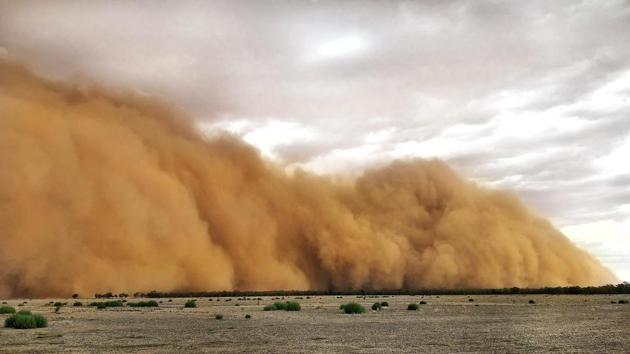 Dramatic images from western New South Wales show a massive wall of dust rolling through outback towns. Locals reported being cast into darkness in the middle of the day. “It was honestly like an apocalyptic movie, a huge wave coming towards us, really quite impressive, but I just wish it actually brought a good amount of rain, not dust,” Ashleigh Hull from the rural town of Dubbo told AFP. (Courtesy of Marcia Macmillan / AFP)