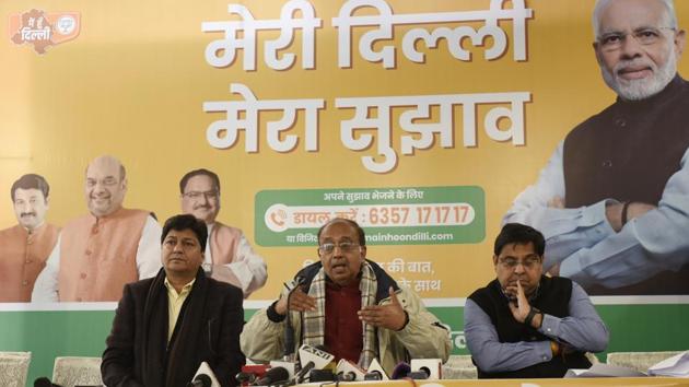Bharatiya Janata Party (BJP) leader Vijay Goel addresses a press conference at BJP office in Pant Marg, in New Delhi. (Burhaan Kinu/HT PHOTO) Bharatiya Janata Party (BJP) leader Vijay Goel addresses a press conference at BJP office in Pant Marg, in New Delhi. (Burhaan Kinu/HT PHOTO)