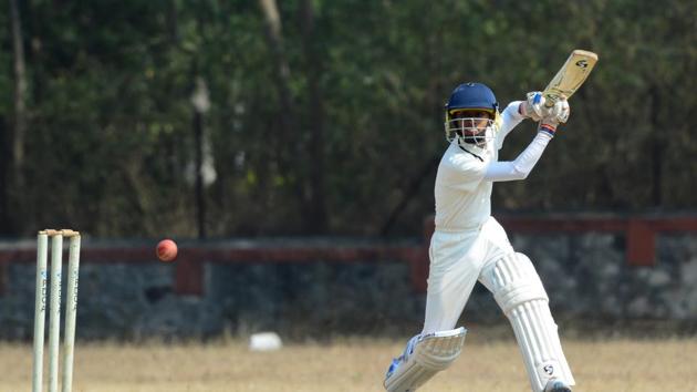 BVB Paranjape’s captain Rudra Aurangabadkar scored 30 runs in 20 balls to help his team beat MES boys on Tuesday. (MILIND SAURKAR/HT) BVB Paranjape’s captain Rudra Aurangabadkar scored 30 runs in 20 balls to help his team beat MES boys on Tuesday. (MILIND SAURKAR/HT)