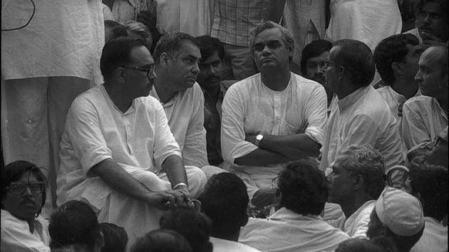 Atal Bihari Vajpayee at an event in Ghaziabad on August 03, 1980. After breaking away from the Janata Party, the Jan Sangh recast itself as the BJP in 1980. Atal Bihari Vajpayee became its first national president and held the position from 1980 to 1986. He is the only party president to be elected the Prime Minister of the country. (KK Chawla / HT Archive) Atal Bihari Vajpayee at an event in Ghaziabad on August 03, 1980. After breaking away from the Janata Party, the Jan Sangh recast itself as the BJP in 1980. Atal Bihari Vajpayee became its first national president and held the position from 1980 to 1986. He is the only party president to be elected the Prime Minister of the country. (KK Chawla / HT Archive)