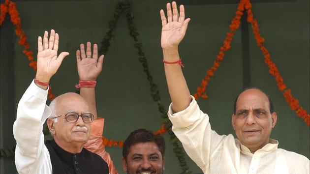 In 2005 Rajnath Singh took over from Advani who completed a third term between 2004 and 2005. Singh was also given a year’s second term in 2013. As party president he undertook the Bharat Suraksha Yatra to highlight the issue of national security and increasing terror threats. He currently holds the office of Defence minister. (Virendra Singh / HT Archive) In 2005 Rajnath Singh took over from Advani who completed a third term between 2004 and 2005. Singh was also given a year’s second term in 2013. As party president he undertook the Bharat Suraksha Yatra to highlight the issue of national security and increasing terror threats. He currently holds the office of Defence minister. (Virendra Singh / HT Archive)