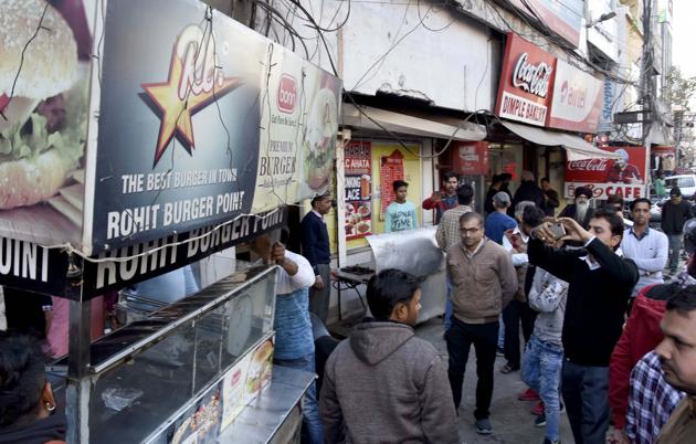 Anti-encroachment drive in progress in the area in Ludhiana on Wednesday.