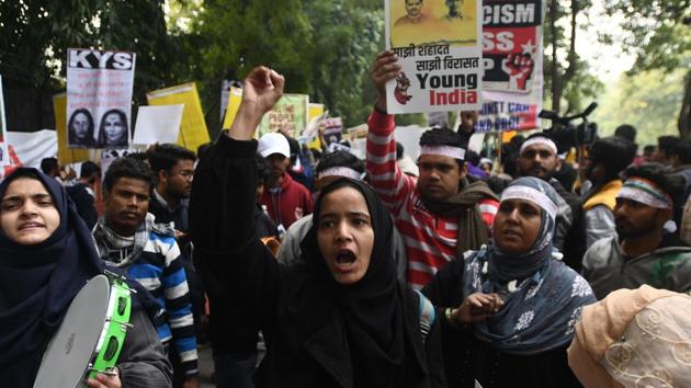 Students protest against Citizenship Amendment Act (CAA), National Population Register (NPR) and National Register of Citizens (NRC) .(Biplov Bhuyan/HT PHOTO/Representative Pictures)