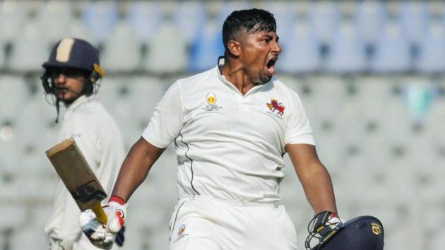 Mumbai: Sarfaraz Khan reacts during the third day of Ranji Trophy Match against Uttar Pradesh.(PTI)