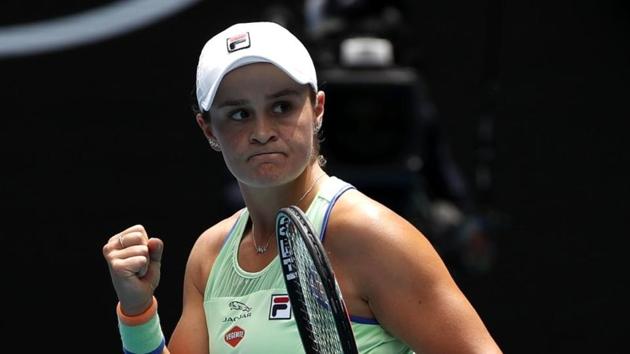 Australia’s Ashleigh Barty celebrates winning the match against Slovenia’s Polona Hercog.(Reuters) Australia’s Ashleigh Barty celebrates winning the match against Slovenia’s Polona Hercog.(Reuters)