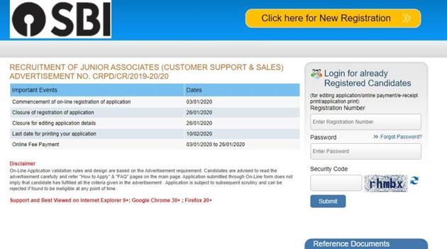 SBI Clerk Recruitment 2020. (Screengrab)
