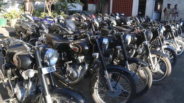 The recovered bikes at the Sector 39 police station. (HT Photo) The recovered bikes at the Sector 39 police station. (HT Photo)