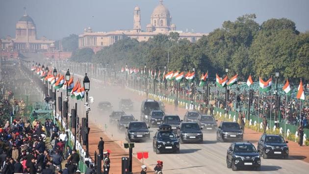 The Prime Minister of India’s convoy zips down Rajpath. Brazilian President Jair Messias Bolsonaro will attend the January 26 ceremonies as this year’s chief guest. Bolsonaro will on Friday begin a four-day visit to India and also to explore ways to boost bilateral trade ties. (Sonu Mehta / HT Photo) The Prime Minister of India’s convoy zips down Rajpath. Brazilian President Jair Messias Bolsonaro will attend the January 26 ceremonies as this year’s chief guest. Bolsonaro will on Friday begin a four-day visit to India and also to explore ways to boost bilateral trade ties. (Sonu Mehta / HT Photo)