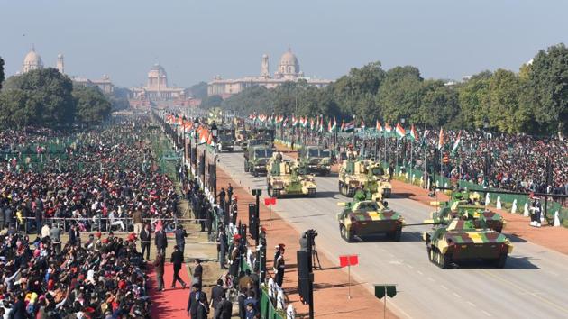 The Indian Army’s ICV BMP II (Sarath) tanks roll down the boulevard, The rehearsal parade began at 9.50am from Vijay Chowk and proceeded towards the Red Fort via Rajpath. (Sonu Mehta / HT Photo) The Indian Army’s ICV BMP II (Sarath) tanks roll down the boulevard, The rehearsal parade began at 9.50am from Vijay Chowk and proceeded towards the Red Fort via Rajpath. (Sonu Mehta / HT Photo)