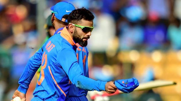 Virat Kohli celebrates the wicket of Australia's Marnus Labuschagne.(PTI) Virat Kohli celebrates the wicket of Australia's Marnus Labuschagne.(PTI)