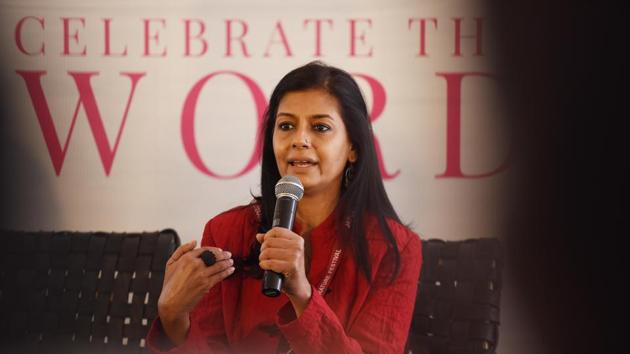 Actor Nandita Das speaks to the media about Citizenship Amendment Act (CAA) and National Register of Citizens (NRC) during the inaugural day of Jaipur Literature Festival.(Raj K Raj/HT PHOTO)