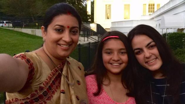 National Girl Child Day 2020: Smriti Irani with her daughters.(Twitter/@smritiirani)