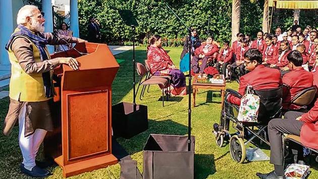 Prime Minister Narendra Modi addresses the awardees of Rashtriya Bal Puraskar, in New Delhi on Friday(PTI) Prime Minister Narendra Modi addresses the awardees of Rashtriya Bal Puraskar, in New Delhi on Friday(PTI)