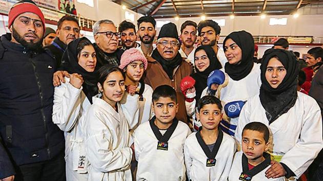 Union minister Ravi Shankar Prasad at the inauguration of an indoor stadium at Showkat Ali Stadium, Baramulla, on Thursday.(PTI)