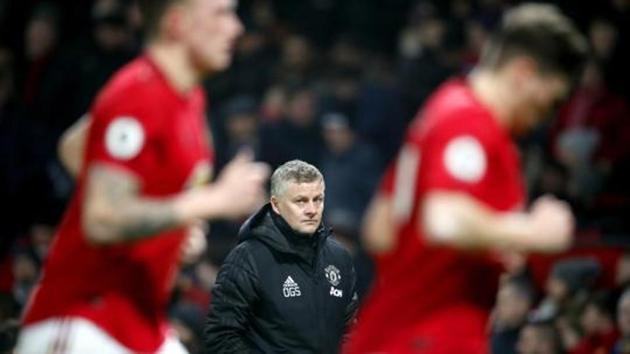 Manchester United manager Ole Gunnar Solskjaer, centre, watches the action from the touchline, during the English Premier League soccer match between Manchester United and Burnley, at Old Trafford, in Manchester. (AP) Manchester United manager Ole Gunnar Solskjaer, centre, watches the action from the touchline, during the English Premier League soccer match between Manchester United and Burnley, at Old Trafford, in Manchester. (AP)