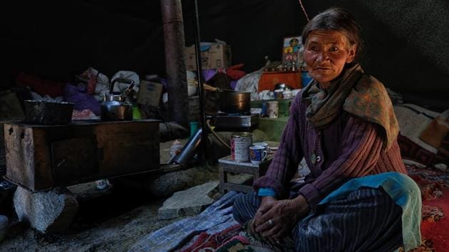 “During the period June to September we live in the camp inside tents but during the winter we have to shift to Korzok village because the weather gets too cold,” said Sonam Yangzom, 55. “We will have to build a house in the camp because living in the tents is getting too cold,” she told AFP, her face weather-beaten after a lifetime in Changtang. (Noemi Cassanelli / AFP)