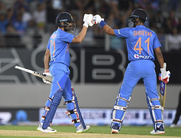India's Manish Pandy and Shreyas Iyer after India’s win. (AP)
