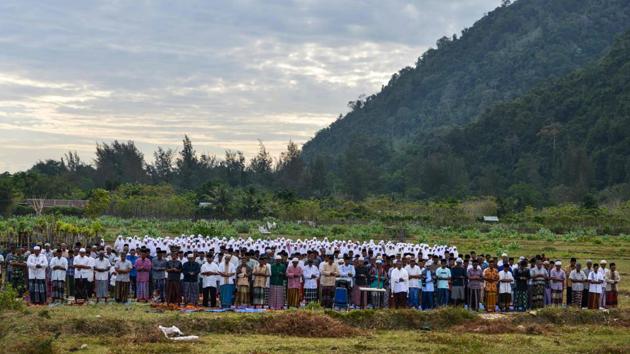 Indonesian Muslim farmers pray for rain in Pekan Bada, near Banda Aceh. The special Muslim prayers known as Salat al-Istisqa - are frequently held across the Middle East, where water is a precious resource. (Chaideer Mahyuddin / AFP) Indonesian Muslim farmers pray for rain in Pekan Bada, near Banda Aceh. The special Muslim prayers known as Salat al-Istisqa - are frequently held across the Middle East, where water is a precious resource. (Chaideer Mahyuddin / AFP)
