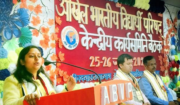 ABVP leaders addressing colleagues on first day of the two-day long central working committee meeting in Gorakhpur on Saturday ABVP leaders addressing colleagues on first day of the two-day long central working committee meeting in Gorakhpur on Saturday
