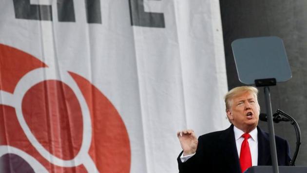 US President Donald Trump addresses thousands of anti-abortion activists at the 47th annual March for Life in Washington, U.S., January 24, 2020. (REUTERS) US President Donald Trump addresses thousands of anti-abortion activists at the 47th annual March for Life in Washington, U.S., January 24, 2020. (REUTERS)