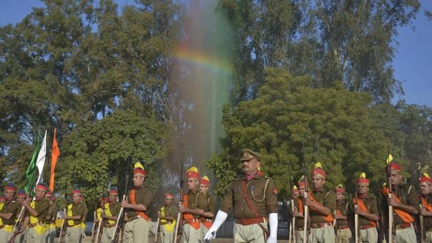 Ghaziabad India - January 24, 2020: Police personnel seen during full dress rehearsal ahead of Republic Day, at Police Line, in Ghaziabad, India, on Friday, January 24, 2020. (Photo by Sakib Ali /Hindustan Times)