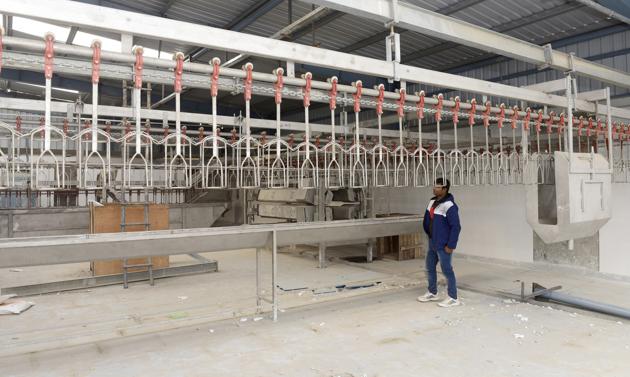 The facility at the Haibowal dairy complex will be capable of slaughtering 2,000 poultry birds per hour in two shifts of eight hours each; and 1,000 goats, sheep and pigs.(.Gurpreet Singh/HT)