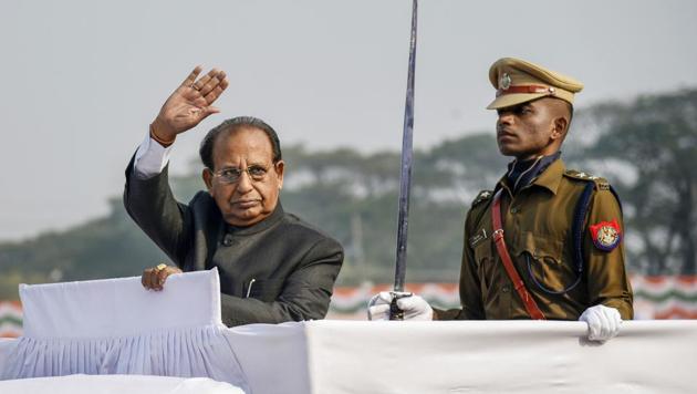Assam Governor Jagdish Mukhi waves as he inspects a guard of honour during the 71st Republic Day parade, at Veterinary College Playground, Khanapara in Guwahati, Sunday(PTI) Assam Governor Jagdish Mukhi waves as he inspects a guard of honour during the 71st Republic Day parade, at Veterinary College Playground, Khanapara in Guwahati, Sunday(PTI)