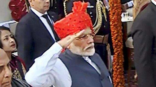 Prime Minister Narendra Modi during the 71st Republic Day celebrations at Rajpath, in New Delhi, on Jan 26, 2020.(PTI)