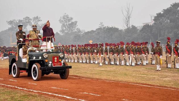Patna: Bihar Governor Fagu Chauhan inspects a guard of honour during the 71st Republic Day celebrations at Gandhi Maidan, in Patna, Sunday, Jan. 26, 2020. (PTI Photo)t(PTI1_26_2020_000046B) (PTI) 