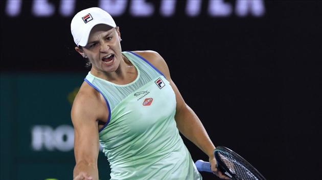Australia's Ashleigh Barty celebrates after defeating Alison Riske of the U.S. during their fourth round singles match at the Australian Open tennis championship in Melbourne, Australia, Sunday, Jan. 26, 2020.(AP) Australia's Ashleigh Barty celebrates after defeating Alison Riske of the U.S. during their fourth round singles match at the Australian Open tennis championship in Melbourne, Australia, Sunday, Jan. 26, 2020.(AP)