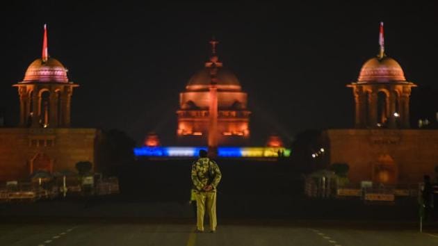 New Delhi, India - January 25, 2020: A security personnel is seen on the eve of Republic Day, at Rashtrapati Bhavan, in New Delhi, India, on Saturday, January 25, 2020. (Photo by Amal KS / Hindustan Times) 