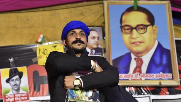 Bhim Army chief Chandrashekhar Azad makes an appearance at the indefinite sit-in protest against CAA, NPR and NRC at Shaheen Bagh, in New Delhi. (Sanjeev Verma / HT Photo) 