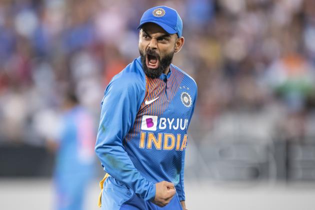 Indian captain Virat Kohli reacts to taking the catch to dismiss Martin Guptill from New Zealand. (AP) Indian captain Virat Kohli reacts to taking the catch to dismiss Martin Guptill from New Zealand. (AP)