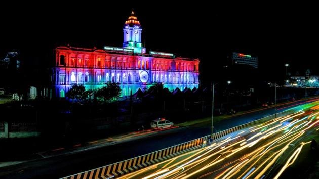 Chennai: Ripon building illuminated in tricolor lights on the eve of Republic Day in Chennai Saturday. Jan 25, 2020. (PTI Photo)(PTI1_25_2020_000225A) (PTI) 