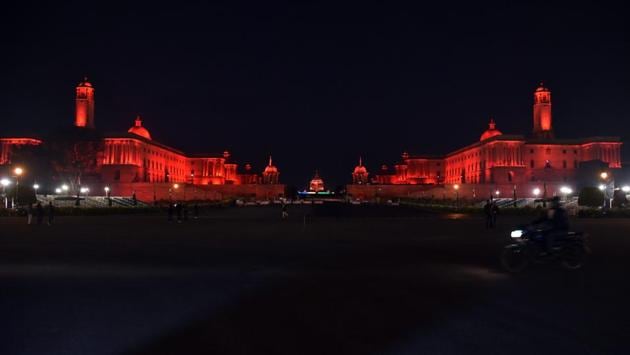 New Delhi, Jan 25 (ANI): An illuminated view of the Presidential Palace, North Block and South Block on the eve of Republic Day 2020, in New Delhi on Saturday. (ANI Photo/Rahul Singh) 